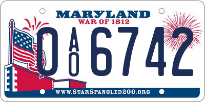 MD license plate 0AO6742