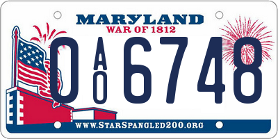 MD license plate 0AO6748