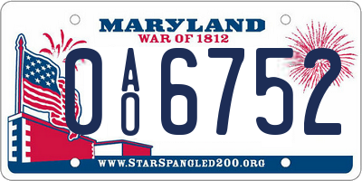 MD license plate 0AO6752