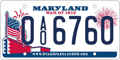 MD license plate 0AO6760