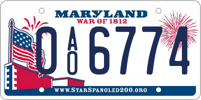 MD license plate 0AO6774