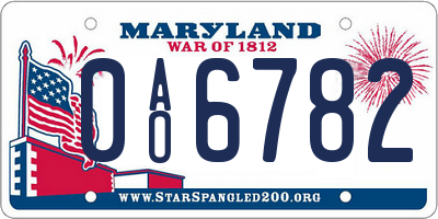 MD license plate 0AO6782