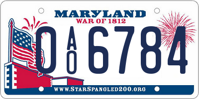 MD license plate 0AO6784