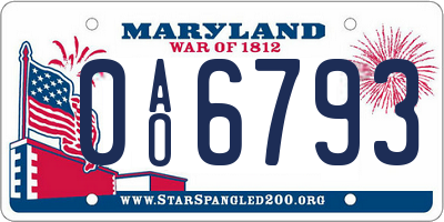 MD license plate 0AO6793