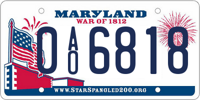 MD license plate 0AO6818