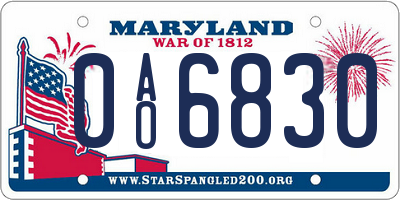 MD license plate 0AO6830