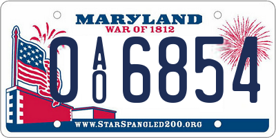 MD license plate 0AO6854