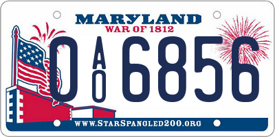 MD license plate 0AO6856
