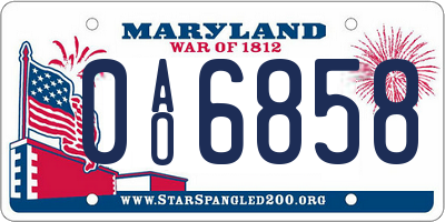MD license plate 0AO6858