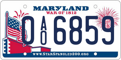MD license plate 0AO6859