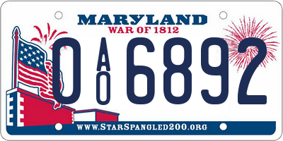 MD license plate 0AO6892