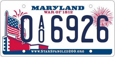 MD license plate 0AO6926