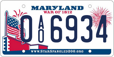 MD license plate 0AO6934