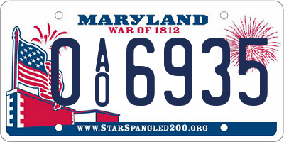 MD license plate 0AO6935