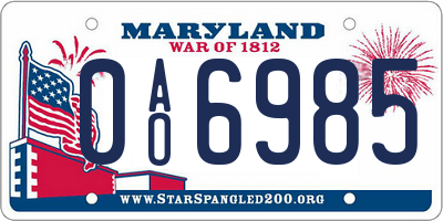 MD license plate 0AO6985