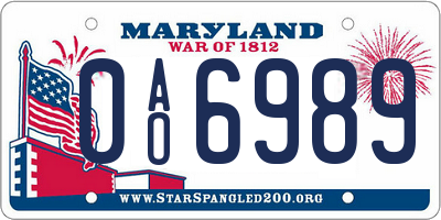 MD license plate 0AO6989