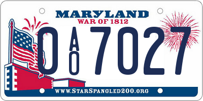 MD license plate 0AO7027