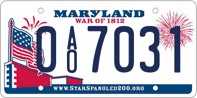MD license plate 0AO7031