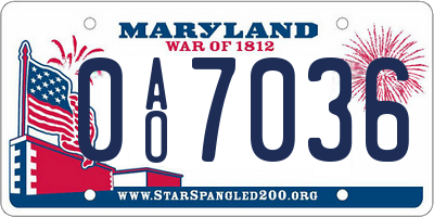 MD license plate 0AO7036
