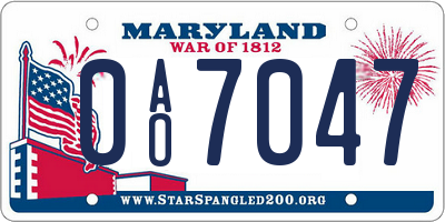 MD license plate 0AO7047