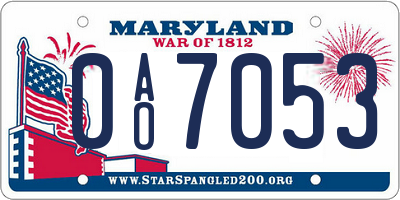 MD license plate 0AO7053