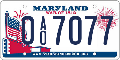 MD license plate 0AO7077