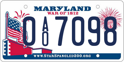 MD license plate 0AO7098