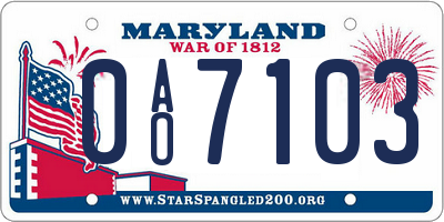 MD license plate 0AO7103