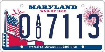 MD license plate 0AO7113