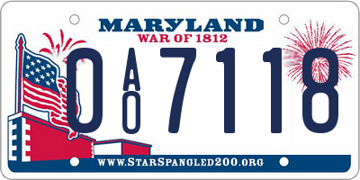 MD license plate 0AO7118
