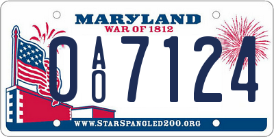 MD license plate 0AO7124