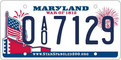 MD license plate 0AO7129