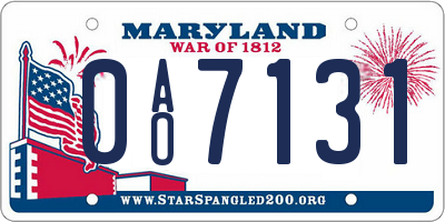 MD license plate 0AO7131