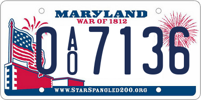 MD license plate 0AO7136