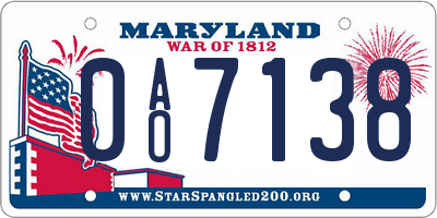 MD license plate 0AO7138