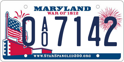 MD license plate 0AO7142