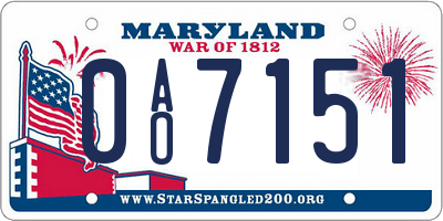 MD license plate 0AO7151