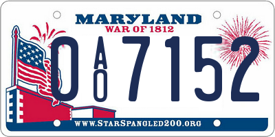 MD license plate 0AO7152