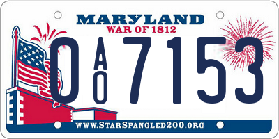 MD license plate 0AO7153