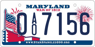 MD license plate 0AO7156