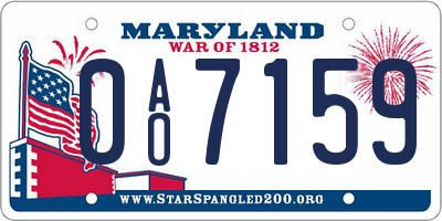 MD license plate 0AO7159