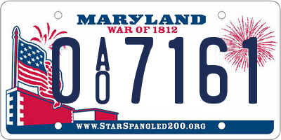 MD license plate 0AO7161