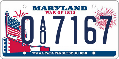 MD license plate 0AO7167