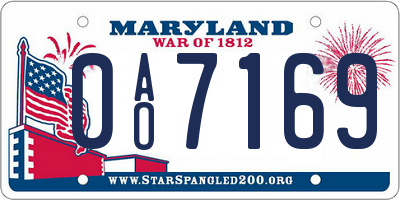 MD license plate 0AO7169
