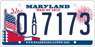 MD license plate 0AO7173