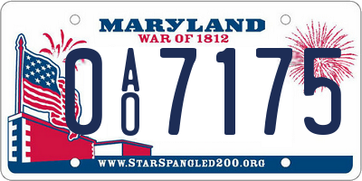 MD license plate 0AO7175