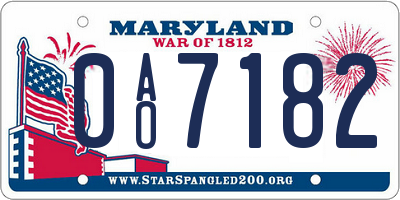 MD license plate 0AO7182