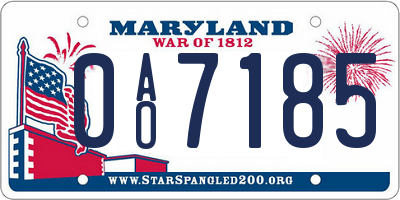 MD license plate 0AO7185