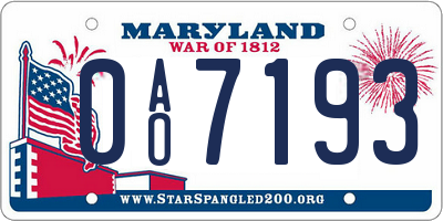 MD license plate 0AO7193