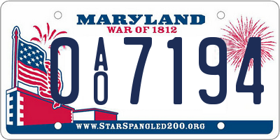 MD license plate 0AO7194